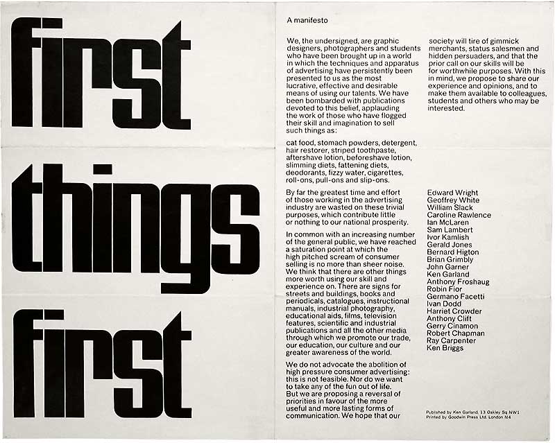 Ken Garland's 1964 First Things First manifesto