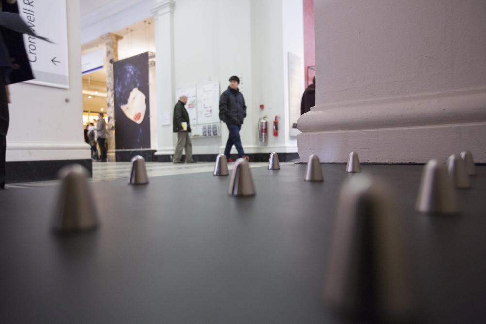 Spike studs by Kent Stainless that are intended
to discourage people from sitting or sleeping
in various spaces in the city © Peter Kelleher/Victoria & Albert Museum, London 2015