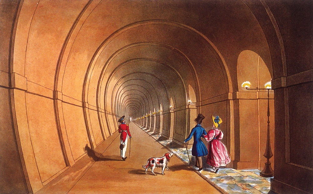 Pedestrians walk through the Thames Tunnel 