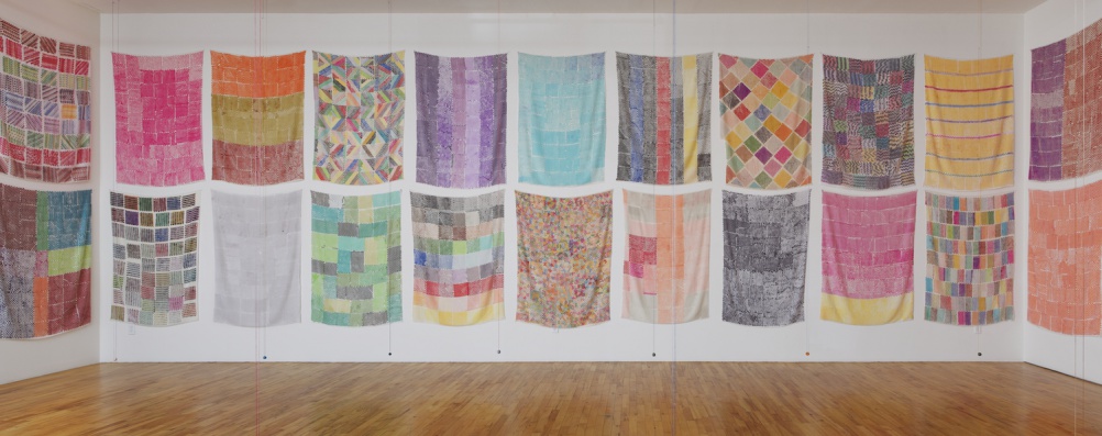 Polly Apfelbaum Handweavers Pattern Book installation, 2014. Courtesy of the artist and Clifton Benevento. Photo by Andres Ramirez