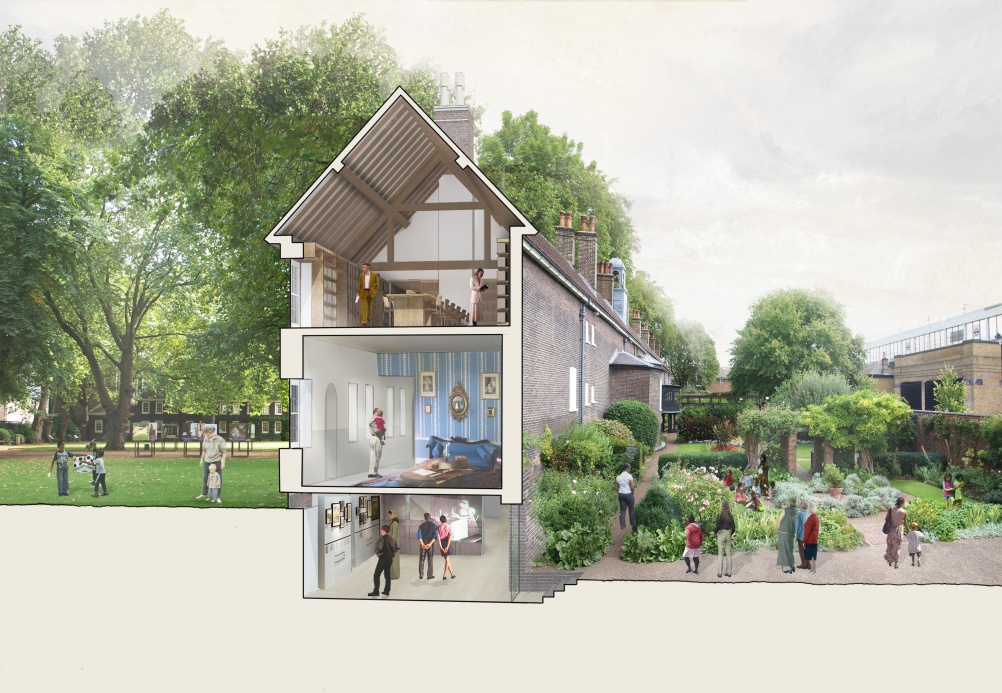 Geffrye Museum development - cross section of the main museum building