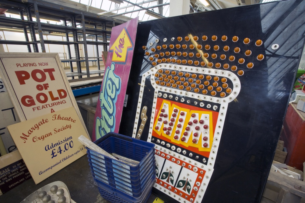 Salvaged fairground fittings waiting for a new home