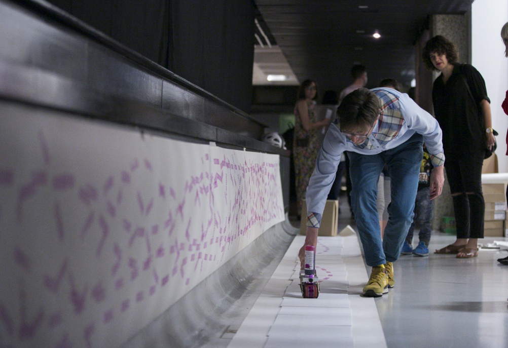 LONDON, ENGLAND - JUNE 27: Fraser Muggeridge during day one of Station To Station, A 30 Day Happening opening weekend at the Barbican Centre, 27 June to 26 July 2015 at Barbican Art Gallery on June 27, 2015 in London, England. (Photo by John Phillips/Getty Images for the Barbican Art Gallery) *** Local Caption *** Fraser Muggeridge