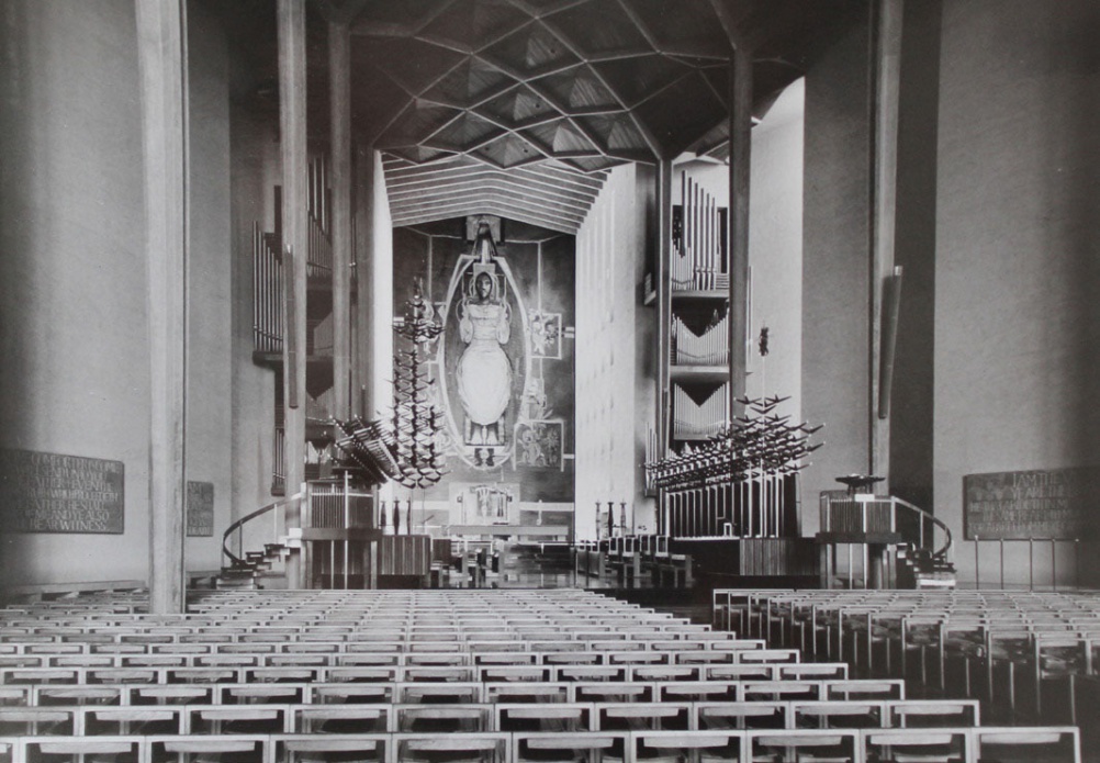 Rows of Coventry chairs in Coventry Cathedral 