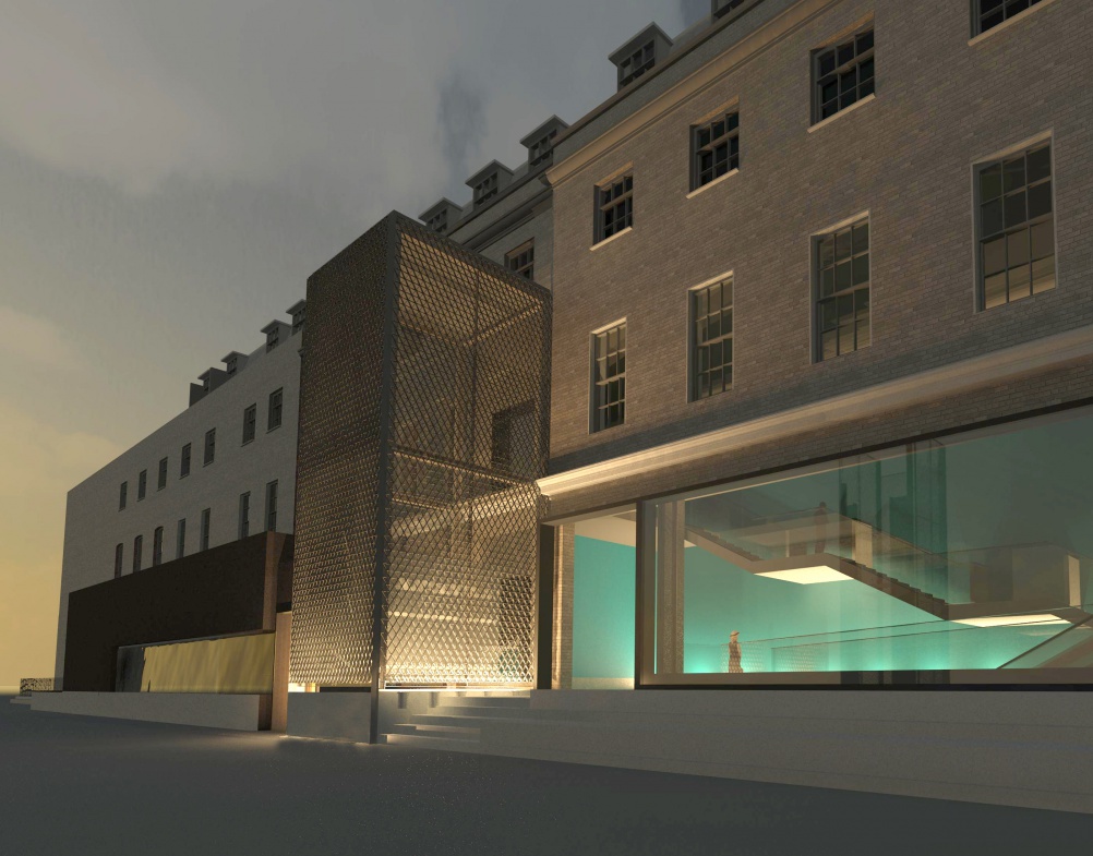 Render of London Science Gallery tower lift, which will be visible from outside