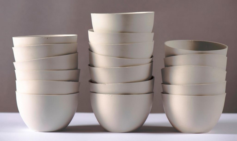 Slipcast bowls from Clare Twomey's installation