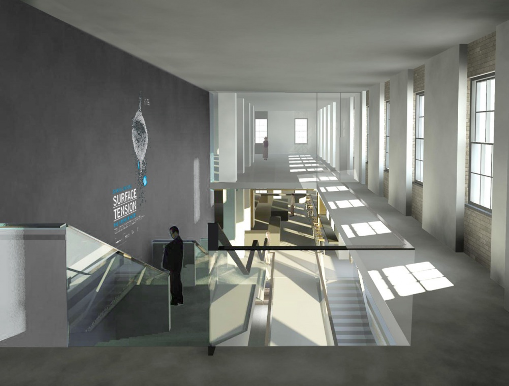 Render of Science Gallery London first floor balcony interiors