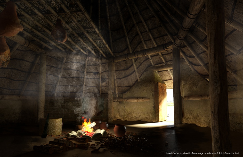 Interior of a virtual reality Bronze Age roundhouse © Soluis Group Limited