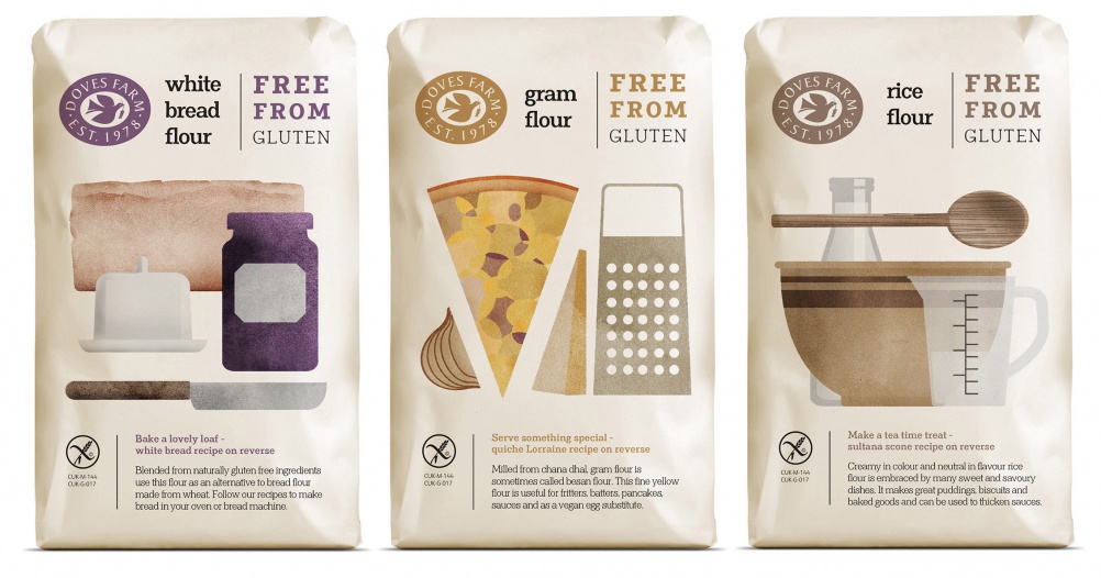 Doves Farm gluten free flour, packaging design, Studio h 1