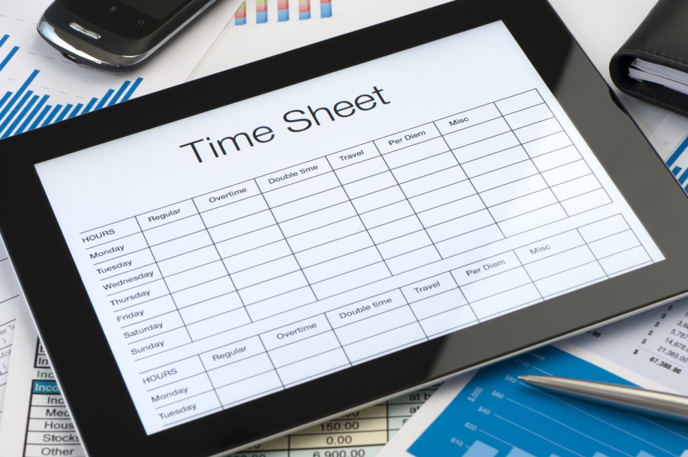 Online timesheet form on a digital tablet