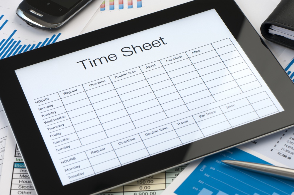 Online timesheet form on a digital tablet