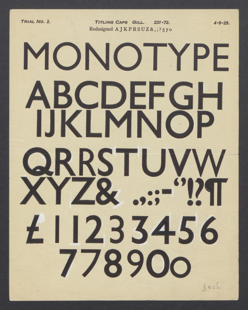 In 1930 Gill investigated another weight of the Titling Caps by drawing over a proof set a few months earlier