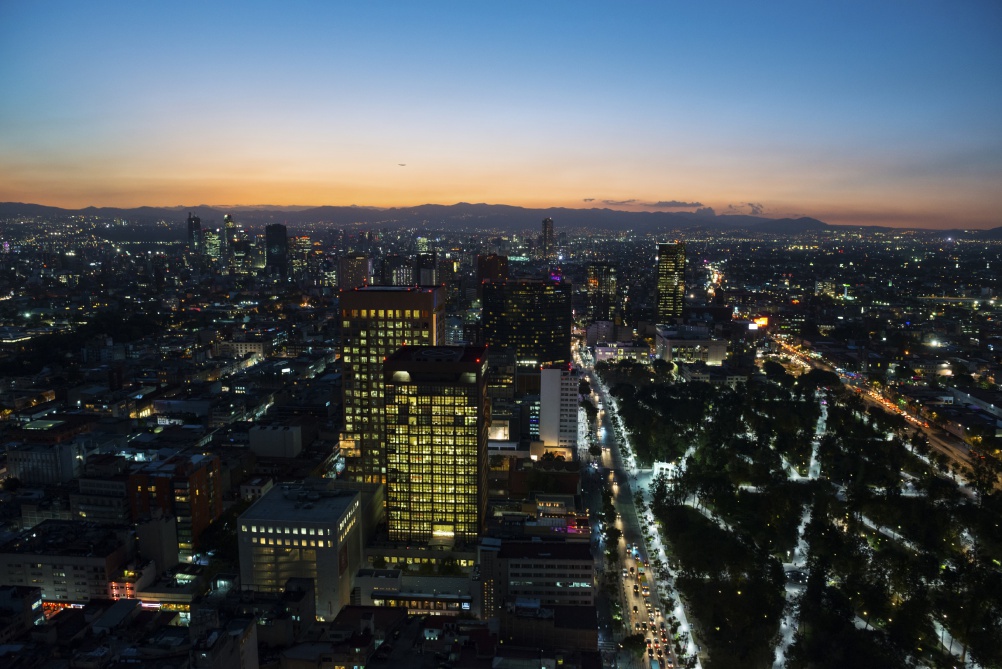 Mexico City skyline at sunset