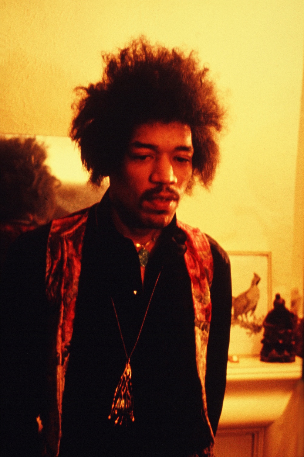 Photographic portrait by Richard Keith Wolff of Jimi Hendrix, musician, guitarist, standing in his flat, 23 Brook Street. Mayfair, London, UK, 7th of January 1969. Obligatory credit Richard Keith Wolff