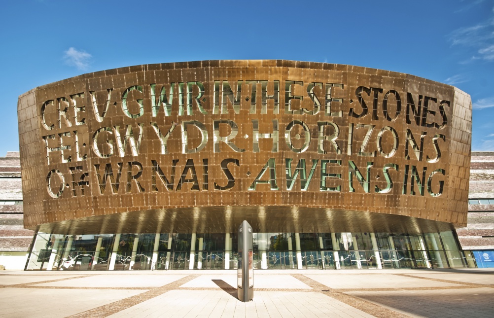 CARDIFF, UK - SEP 8: Cardiff Millenium Centre on a beautiful sun