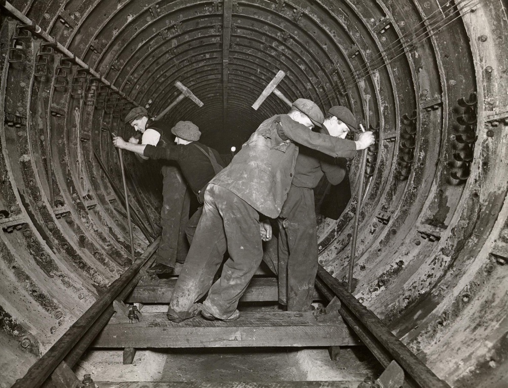 Track laying in a tube tunnel near Highgate Underground station, 1938