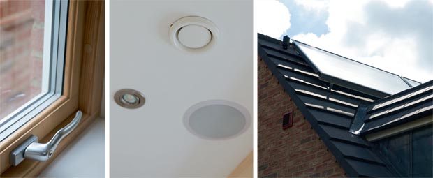 Triple glazed windows, a mechanical ventilation system and solar panels for heating hot water are just three of the ways that the Barkers have found to heat their home without central heating Triple glazed windows; mechanical ventilation system; solar panels for heating hot water