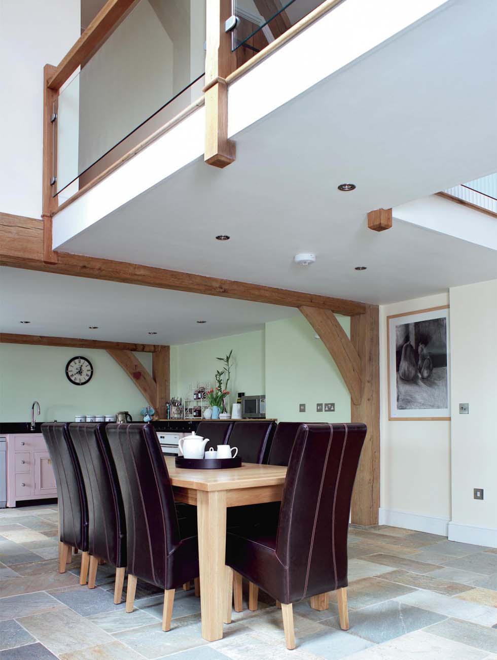 The dining area overlooked by the galleried landing