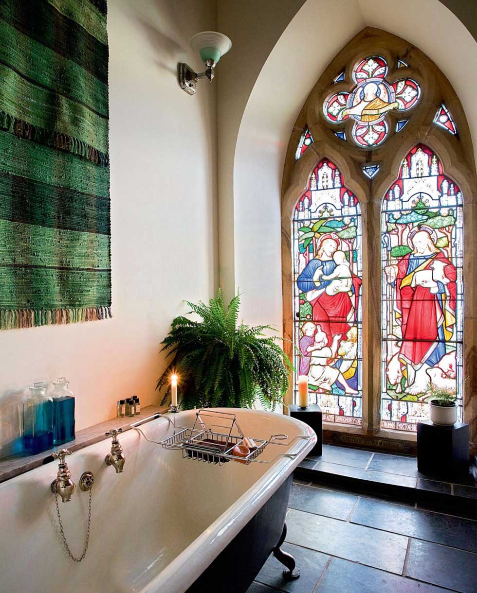 Stained glass window in the bathroom
