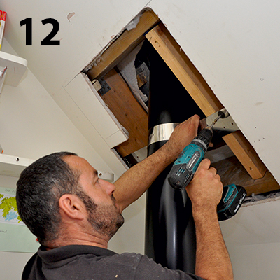 securing the flue with a rafter support