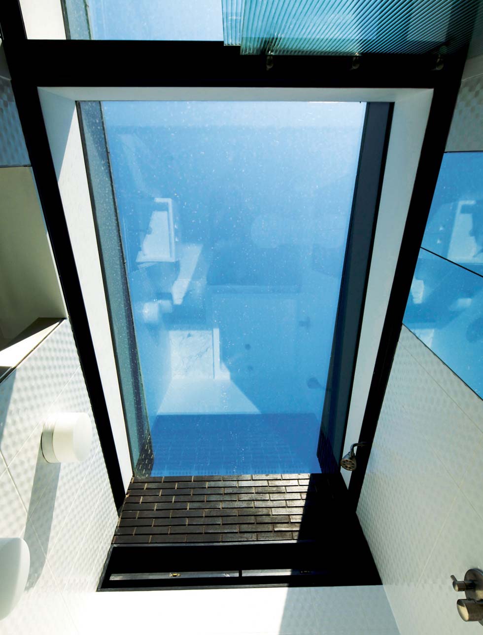 glass ceiling to bathroom