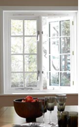 white casement window half open