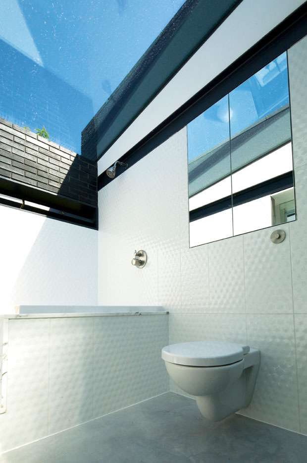 view to sky outside from urban self build bathroom