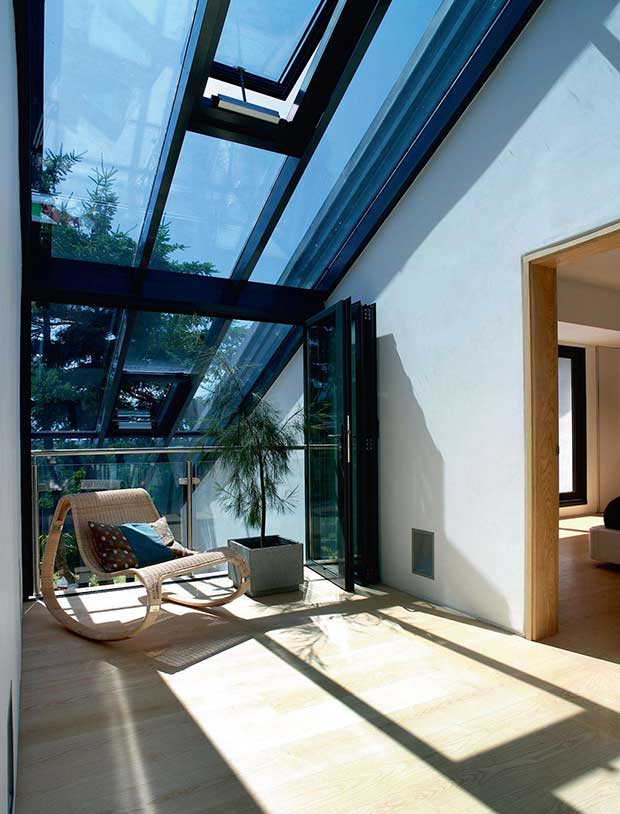 Glass roof in a modern SIPs home