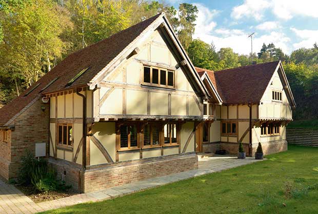Jettied upper storey on an oak frame home