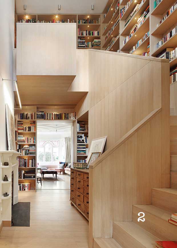 Built in library round and up stairs