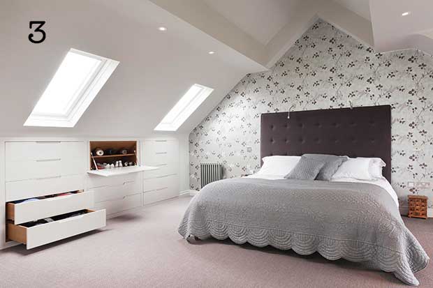Under eaves built in furniture in loft bedroom