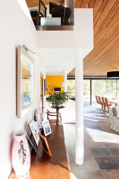 The upstairs home office looks over the open plan ground floor