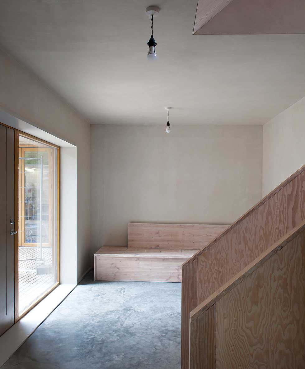 The central communal space with polished concrete floor