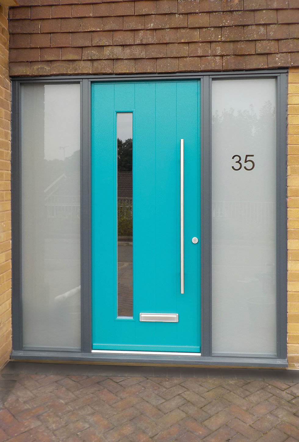 Kloeber Timber FunkyFront Door panel Bonn pained RAL 5021 Water Blue, Frame 9 painted RAL 7016 Anthracite Grey Kloeber 43340