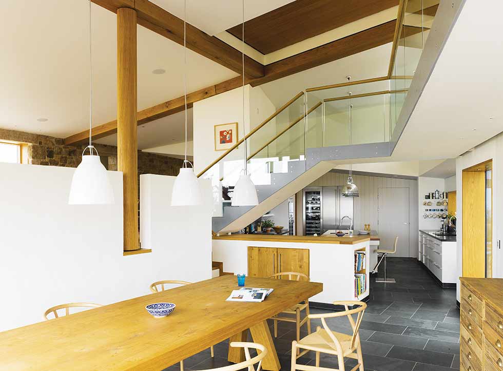 Dynamic ceiling kitchen diner beams