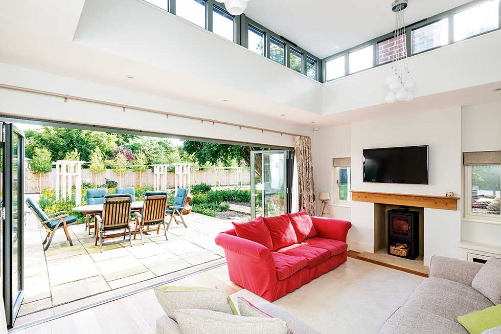 arts & crafts style self build house rooflight living area