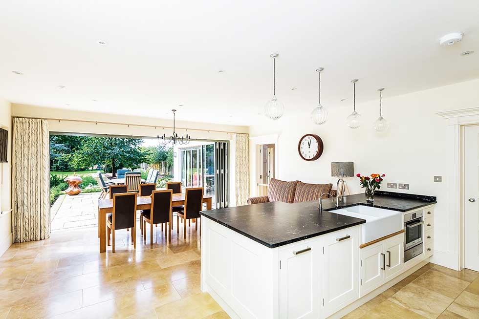 arts & crafts style self build house open plan kitchen