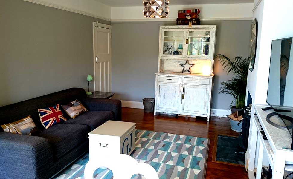 living room with British modern retro style furniture and decoration