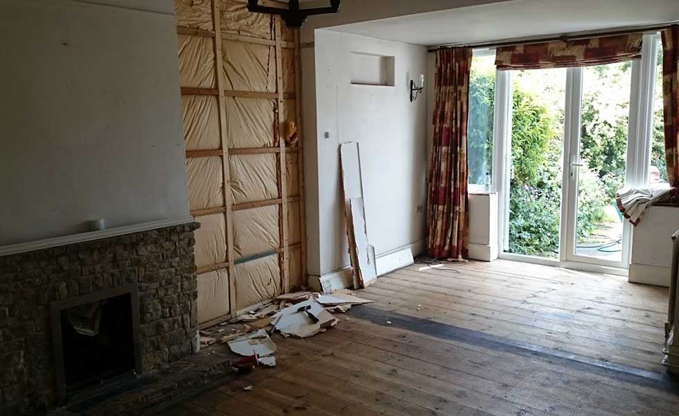 wall panel and lounge with french doors