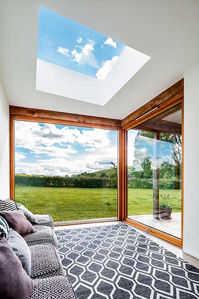 Old cottage extension glazed corridor interior seating