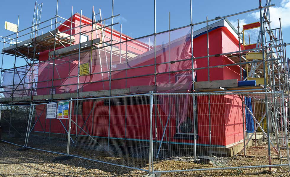 Potton passivhaus wrapped for airtightness testing