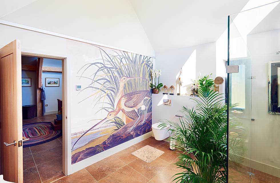 Oakwrights timber frame home bathroom wall mural