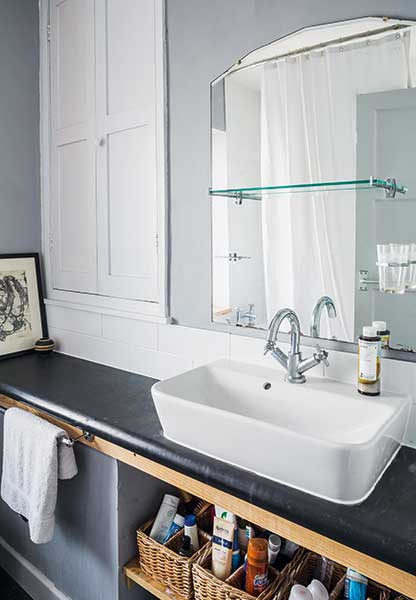 bathroom with reclaimed snooker table slate worktops