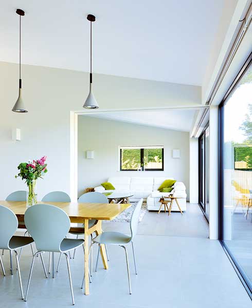kitchen diner with pocket door to living room
