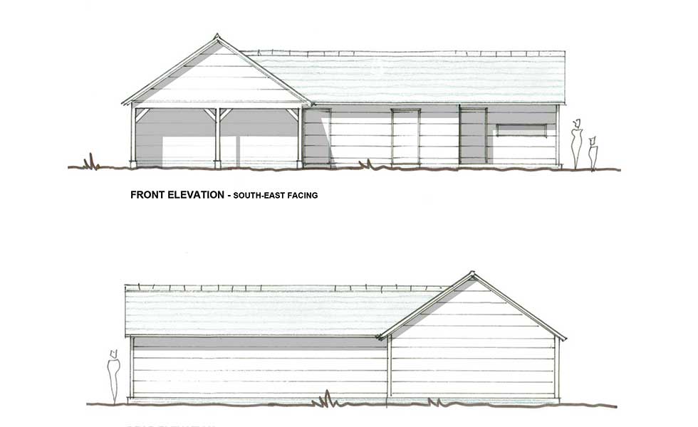 hand drawn plans of the outbuilding and garage
