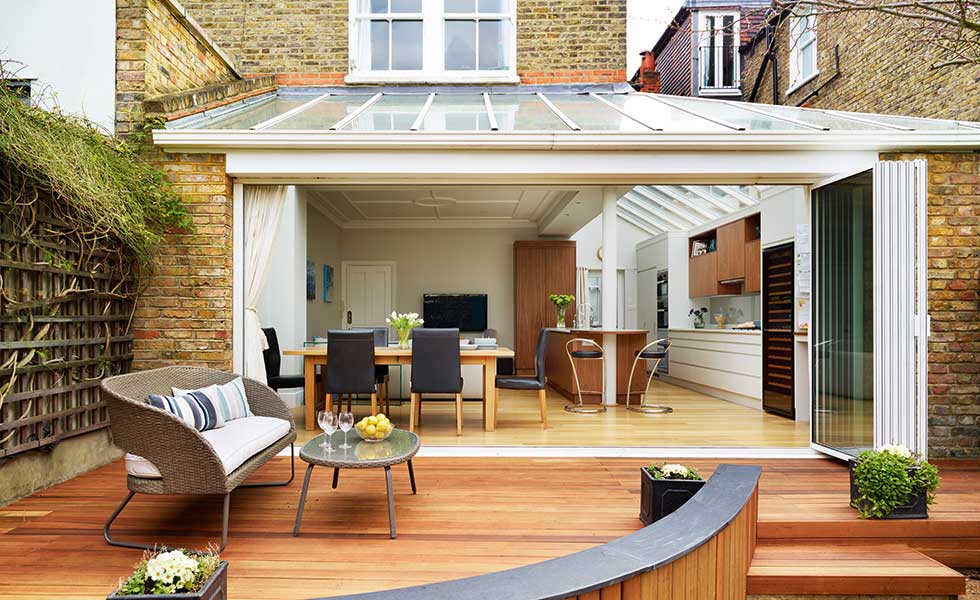 kitchen diner extension with raised decking outside