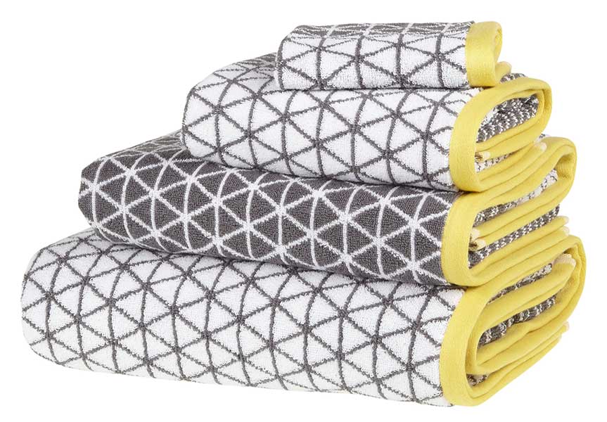 isometric towels in steel and dandelion