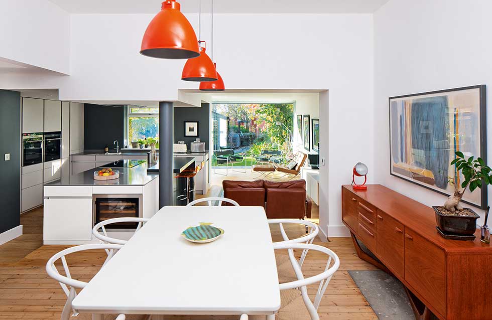 Glass glazed pavilion extension interior dining