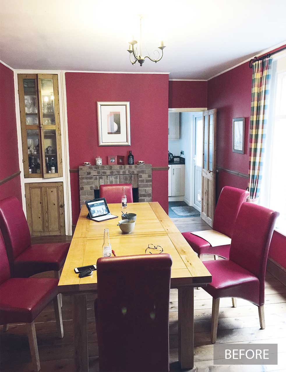 Red dining room before renovation work