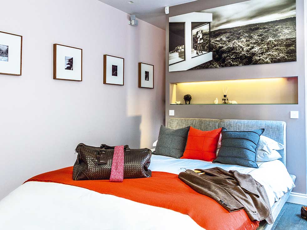 Small london flat colourful bedroom